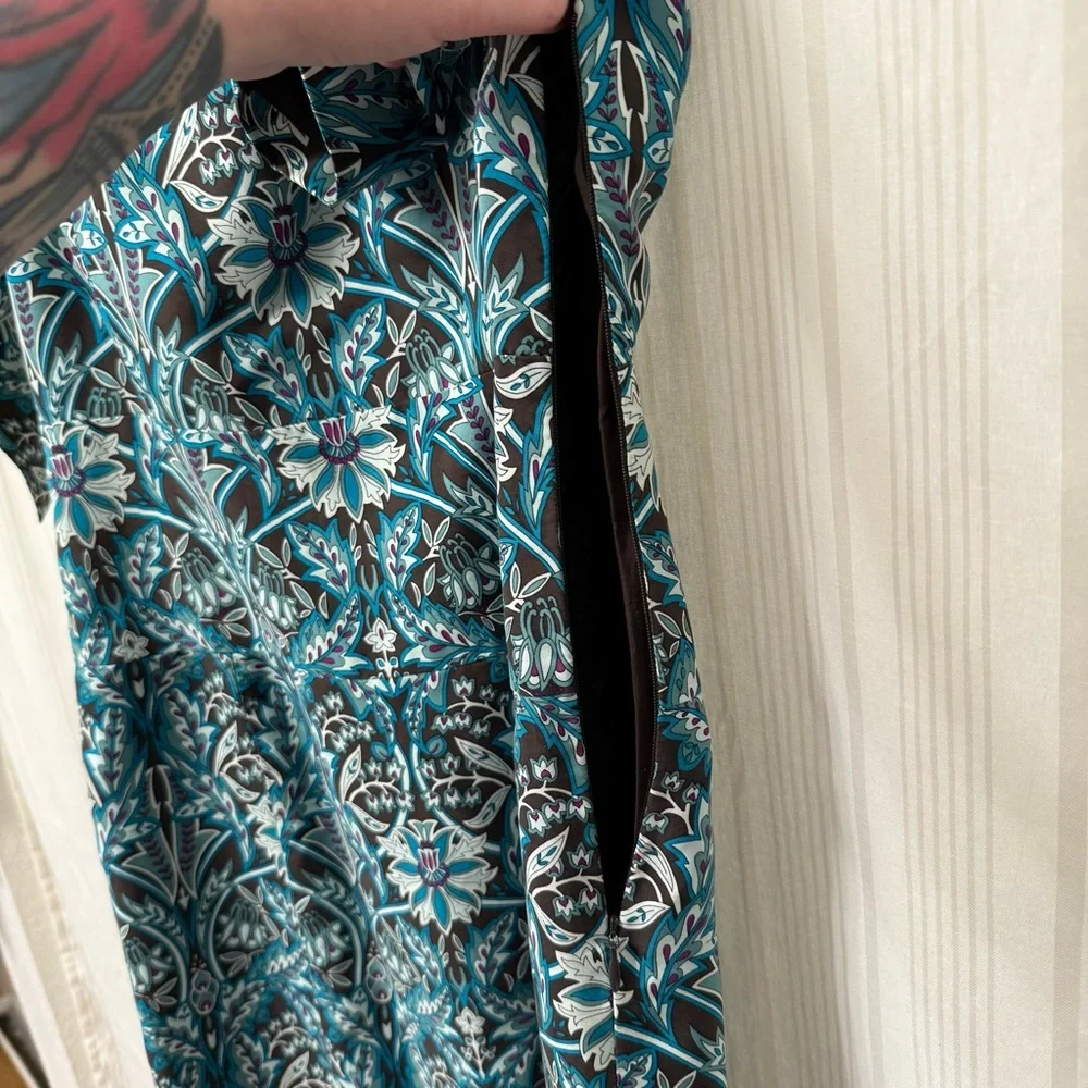 Banana Republic Brown & Turquoise Square Neck Lined Patterned Dress 100% Silk - Picture 7 of 9